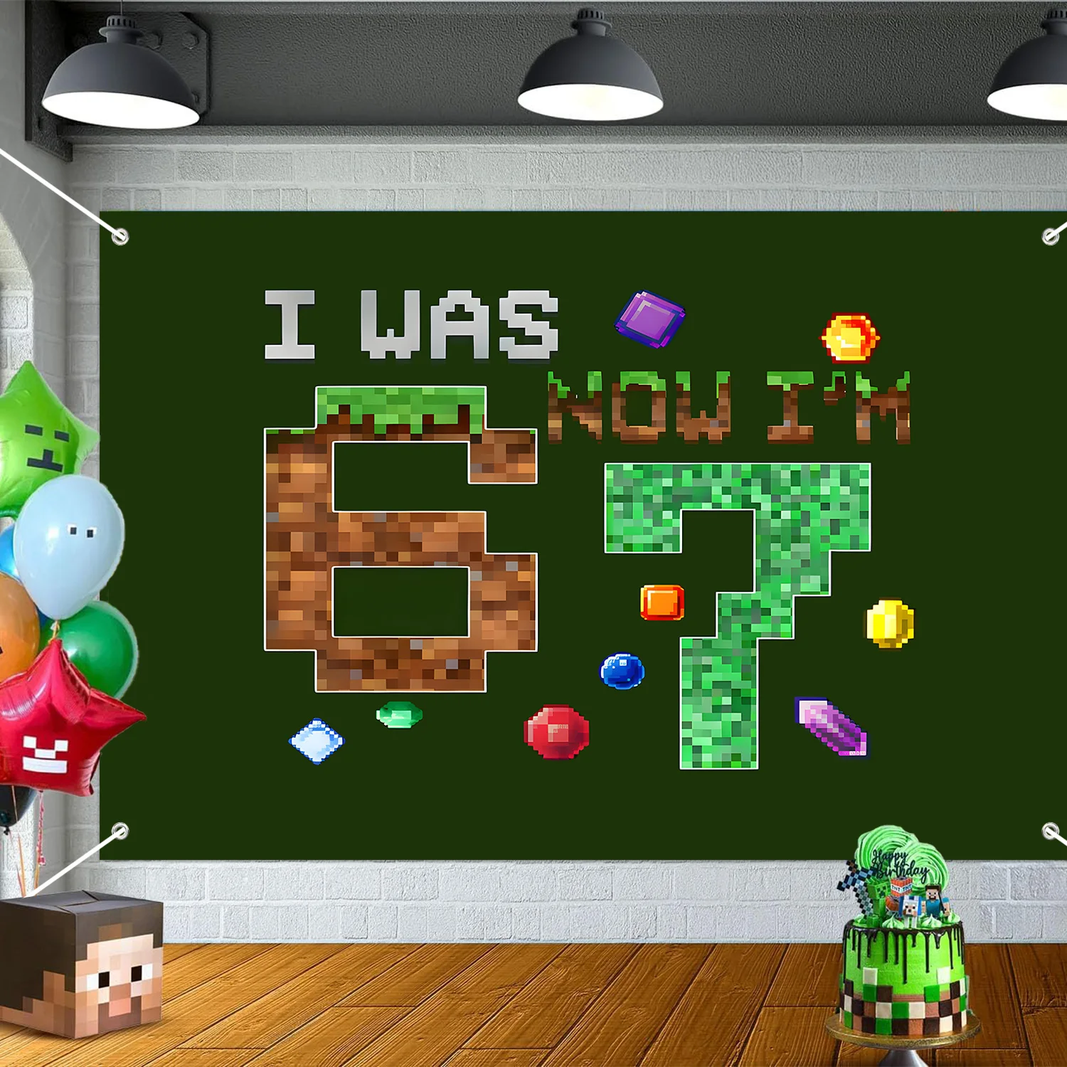67 Pixel Themen-Geburtstagsparty Fotohintergrund-Dekoration 'Ich bin jetzt 7' Kinder-Spielthema Feier-Dekoration – Detail 2