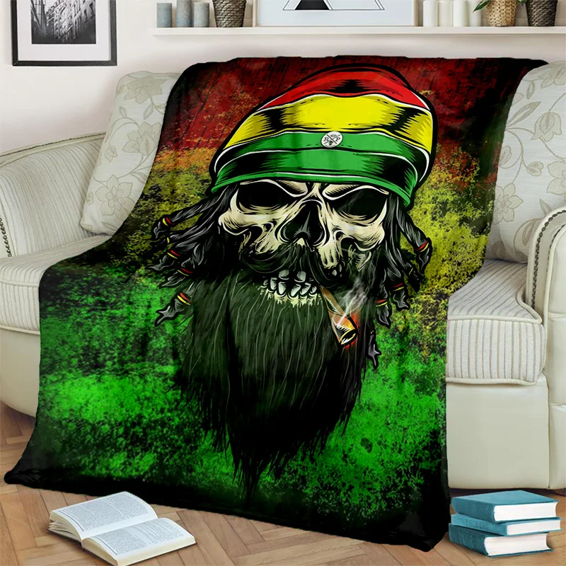 Smoke Maple Weed Plants Green Death Skull 3D Blanket,Soft Throw Blanket for Home Bedroom Bed Sofa Picnic Travel Office Cover Kid