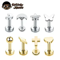 G23 Titanium Tragus Piercing Heart 16G Oreja Moon Lightning Stud Pircing Nariz Conch Cartilage Helix Earrings Labret Jewelry
