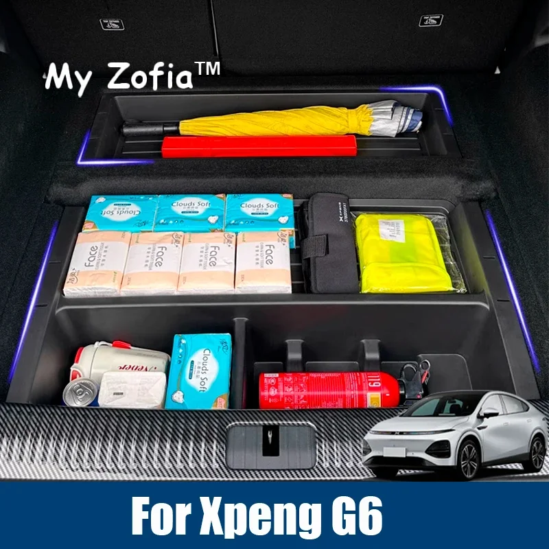 

Для Xpeng G6 2024 2025 2026 задний багажник автомобиля, нижний ящик для хранения, ABS, водонепроницаемый органайзер для багажника, лоток для внутреннего хранения аксессуаров