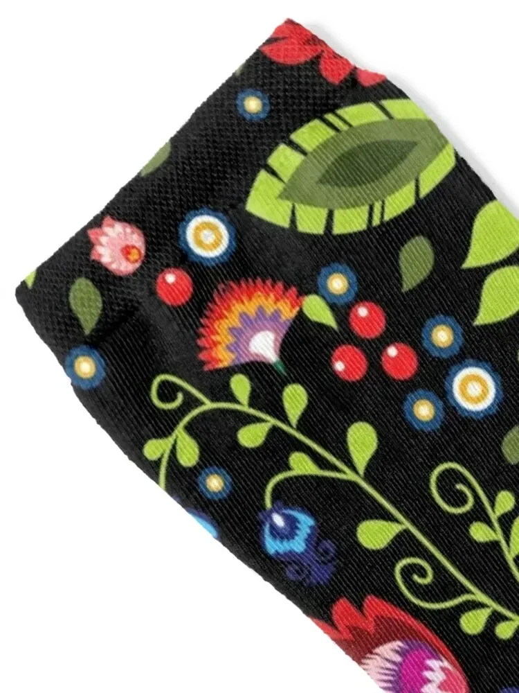 Polish Folklore - beautiful composition on black Socks funny gift winter gifts hiking christmas gift Socks Women's Men's
