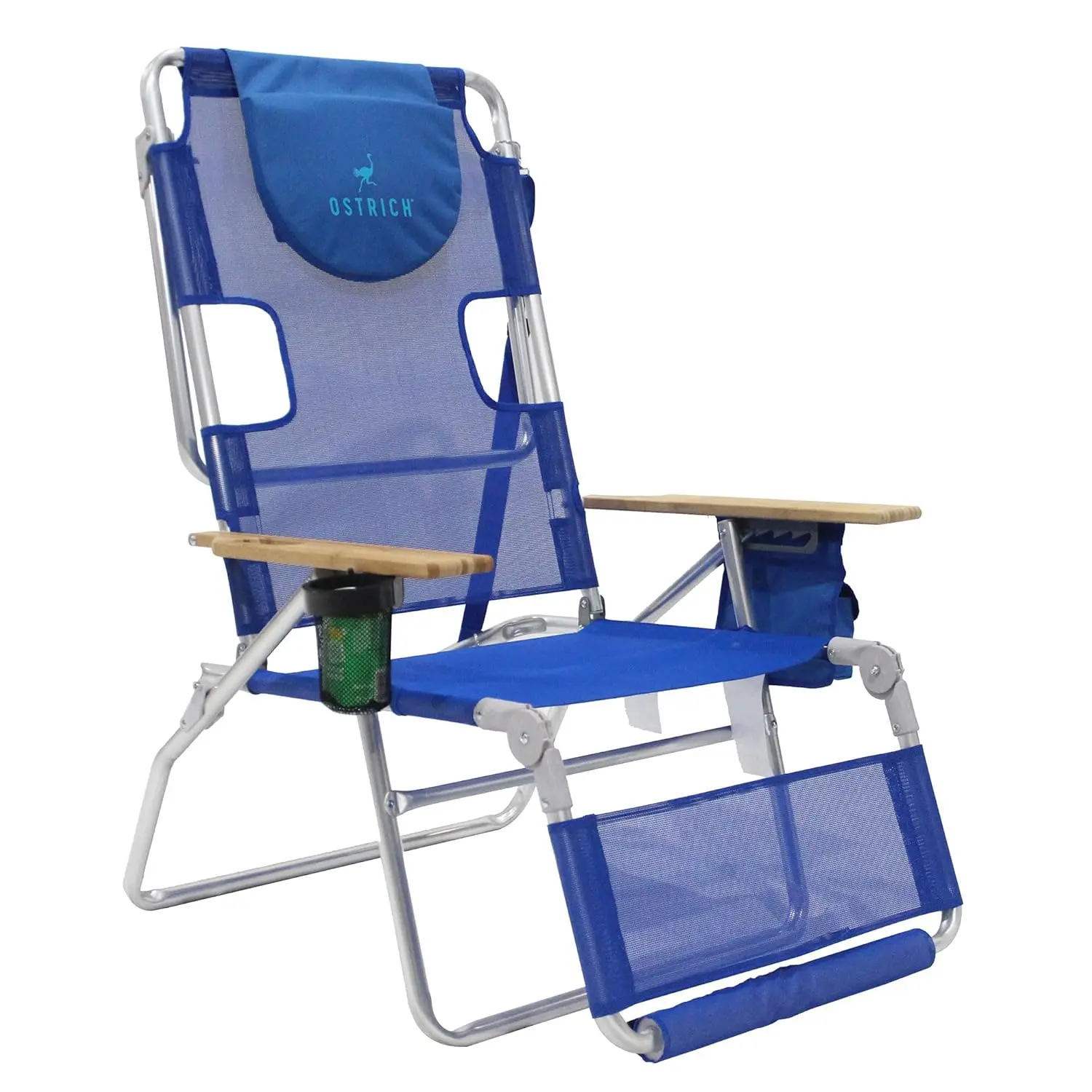 

Lightweight Reclining Lounge Chair w/ Footrest Outdoor Furniture for Patio Balcony Backyard Porch Blue Stripe, Customized