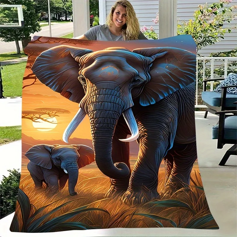 Majestic Elephant Safari Print Throw Blanket Large Cozy Living Room Decor Mural Art Jungle Wildlife Couch Throw Keepsake
