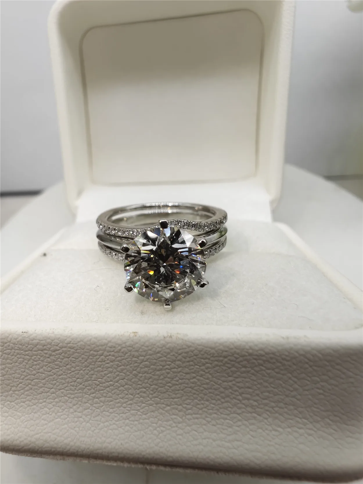 Custom 3CT 6-Prong Lab-Grown Diamond Engagement Ring Set in 18K Gold for Women – Wedding Stackable Bridal Jewelry view 2