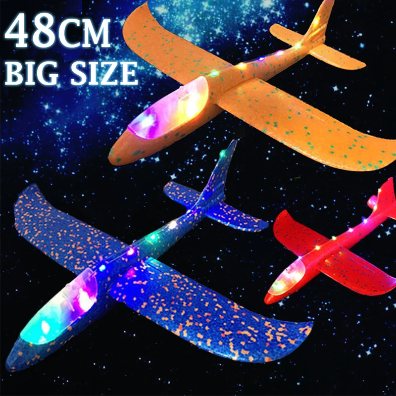 48CM Big Foam Plane Kids Flying Glider Toys LED Light Hand Throw Airplane Children Flying Toy Outdoor Launch Aircraft Model Toy