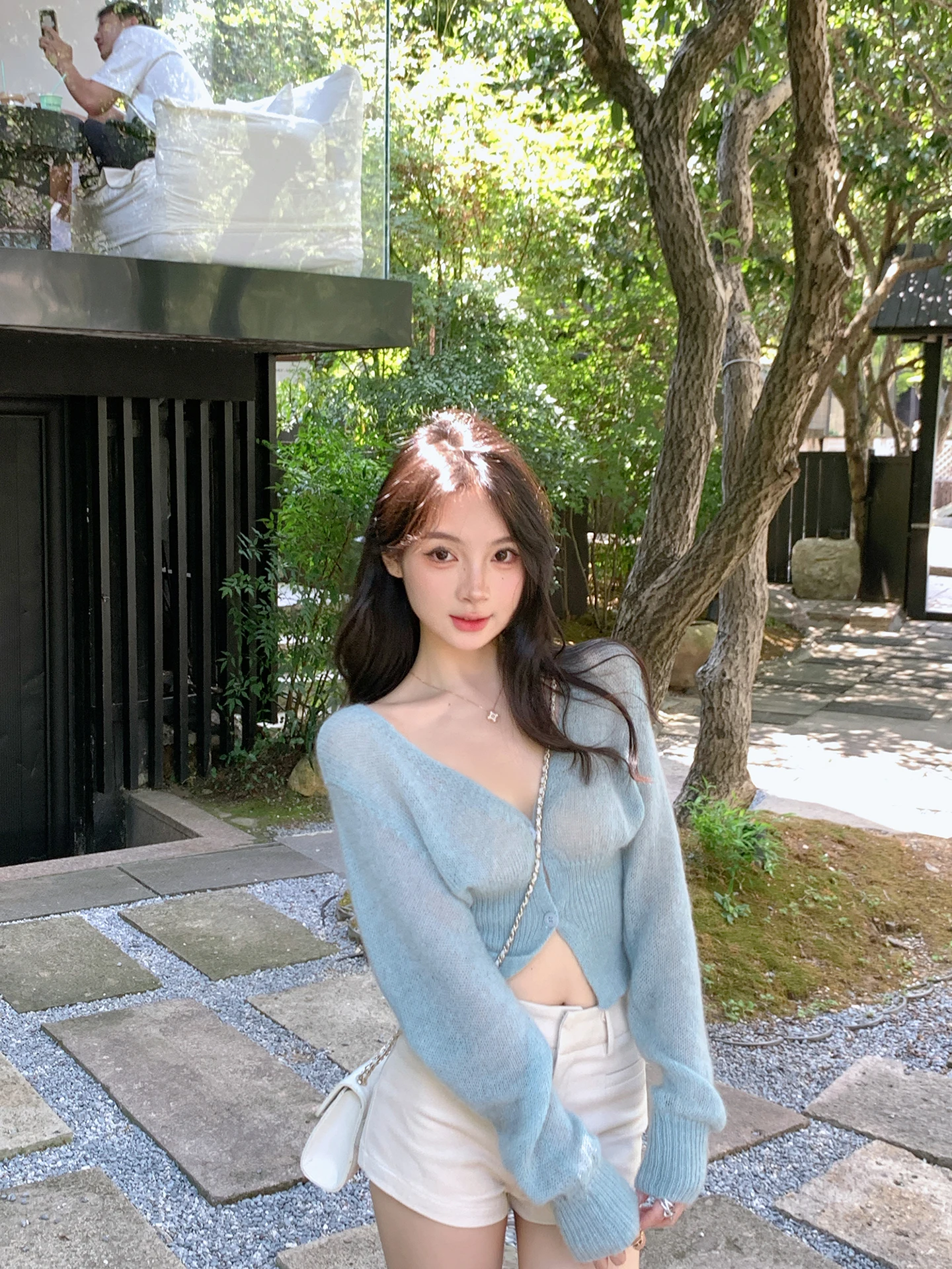 

Синий шерстяной кардиган из смесовой ткани с кашемиром, женский, осенне-зимний, новый, вязаный, свободного кроя, с V-образным вырезом, длинный рукав