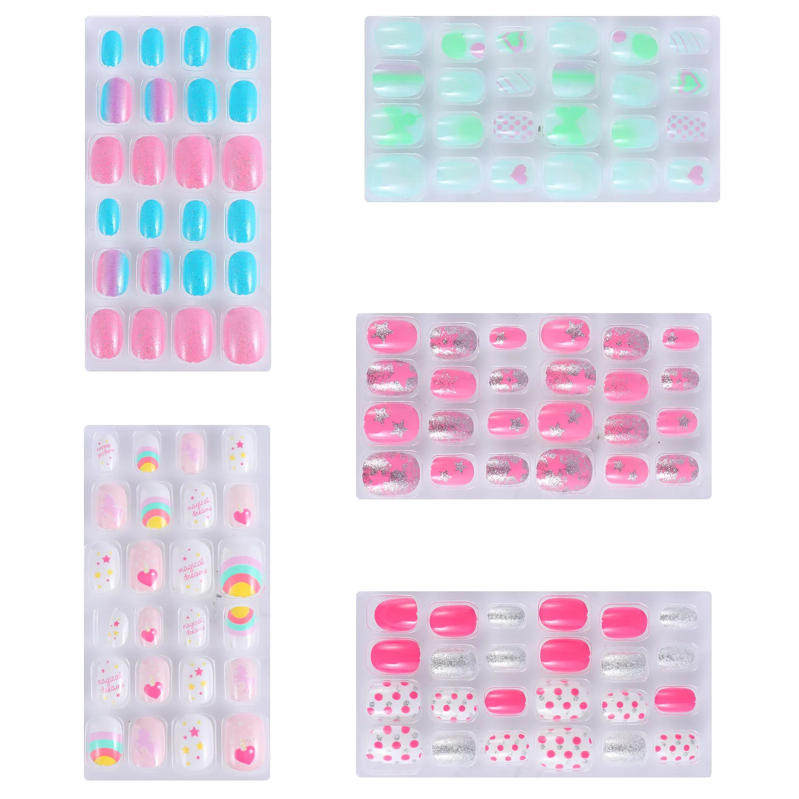 

120 штук накладных ногтей с милыми мультяшными рисунками, полное покрытие, наклейки для маникюра, декор для ногтей, случайные дизайны