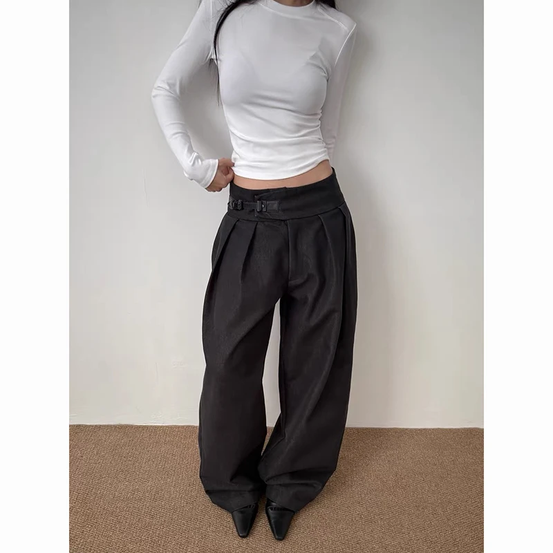 ZHIZOU Women Black Urban Pants Harajuku Baggy Pants 2000s Y2k Vintage Streetwear Japanese Style Trousers Spring Clothes 2026