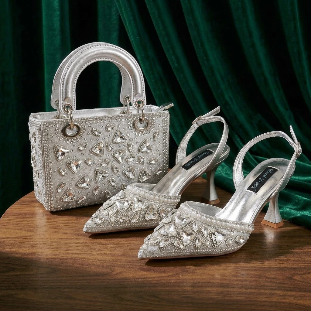 Most Practical Evening Shoes and Handbag Mid Heels Shoes with Big Bag Women Shoes from Banquets to Weddings or the Workplace