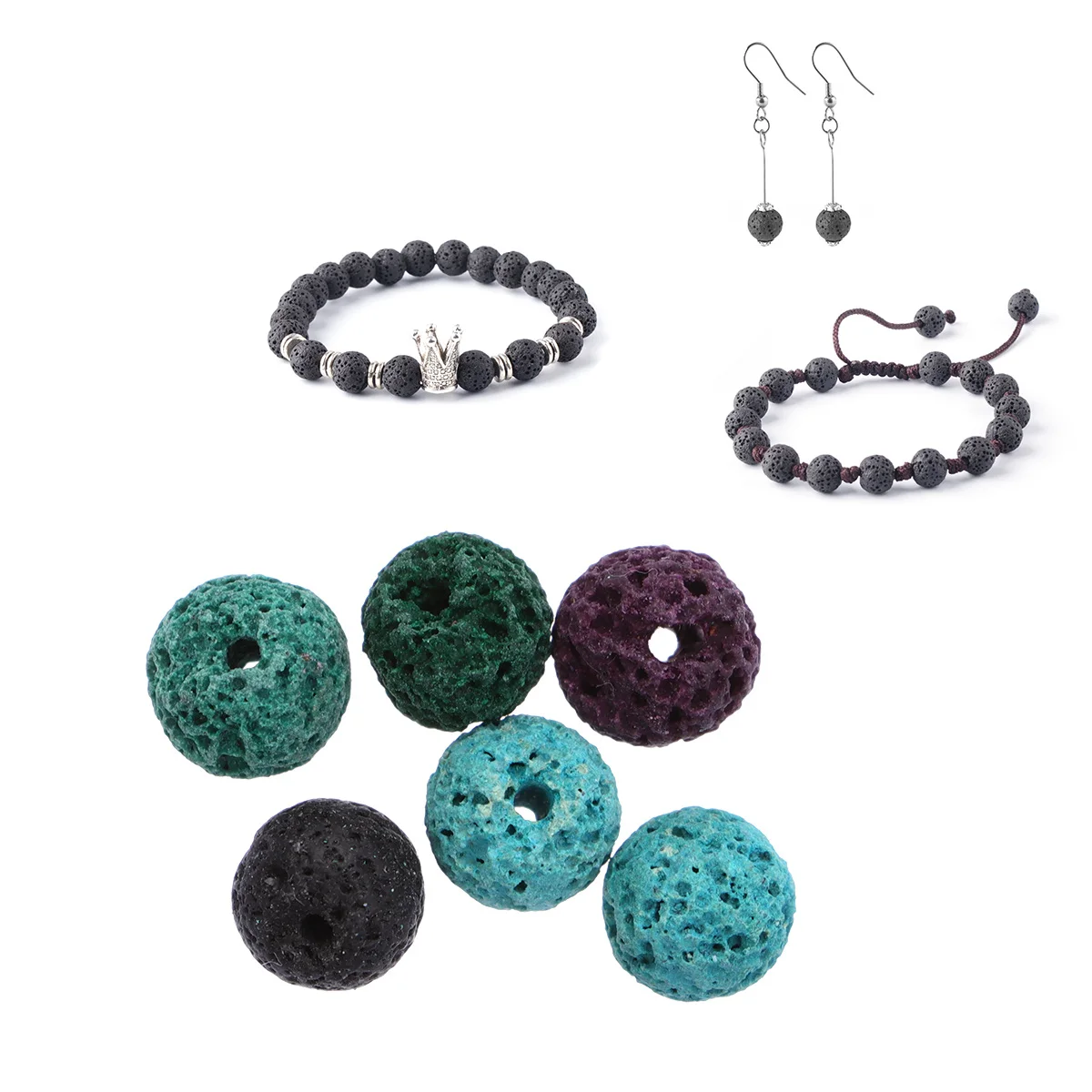 200Pcs 8mm Volcanic Stone Round Beads Artificial Colors for DIY Jewelry Making Bracelets Necklace Earrings Spacer Beading Set