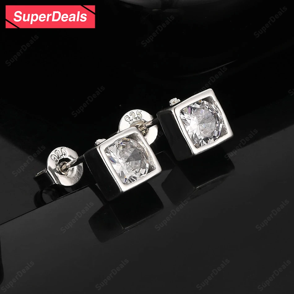 

SuperDeals AAA Zircon 925 Sterling Silver Square Stud Earrings Women Wedding Party Beautiful Luxury Jewelry Anniversary Gift