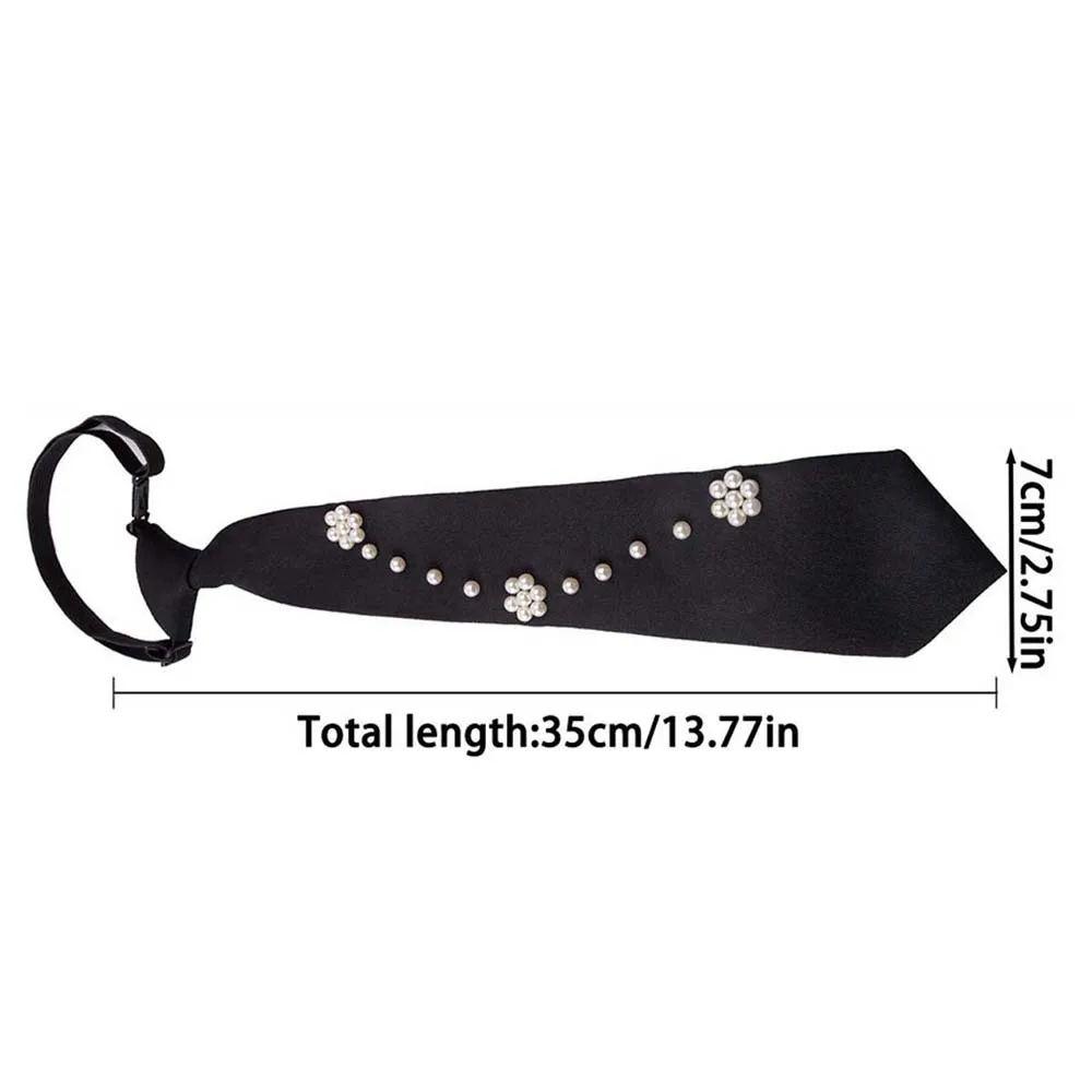 Elegant Korean Style Pearls Tie Black Choker Hand-beaded Long Necktie Geometric Academic Style Decoration Shirt Tie Performance - Image 5