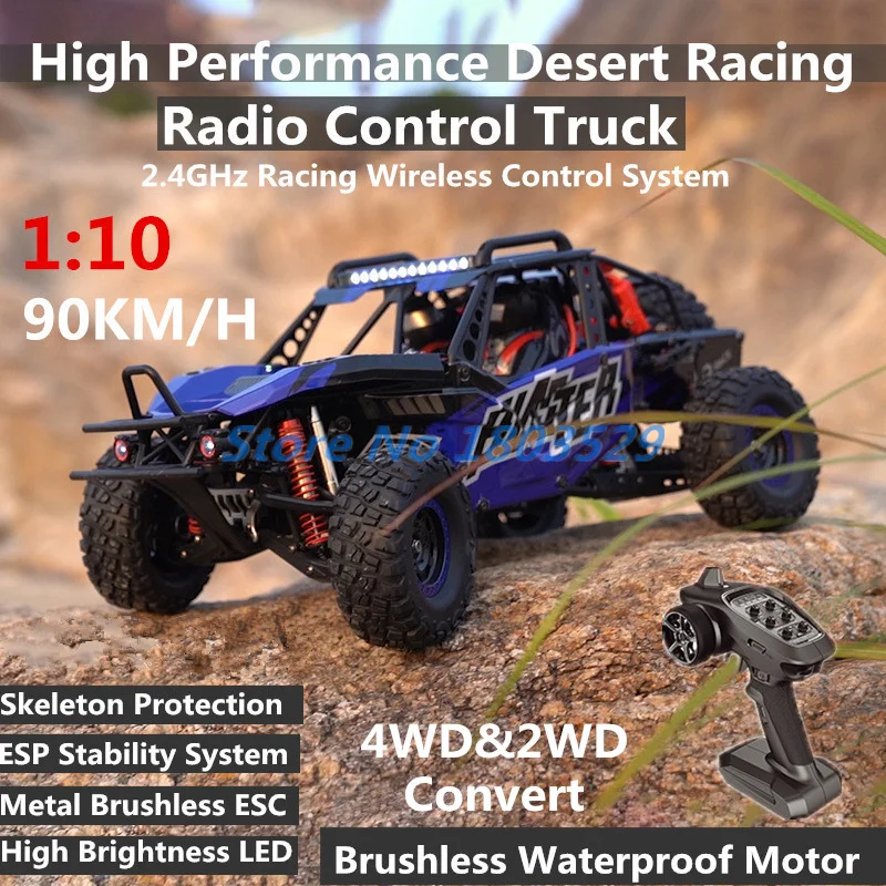 

90KM/H High Performance Radio Control Car 58CM 1:10 4WD High Speed Brushless All Terrain Off Road Metal Waterproof RC Truck Car