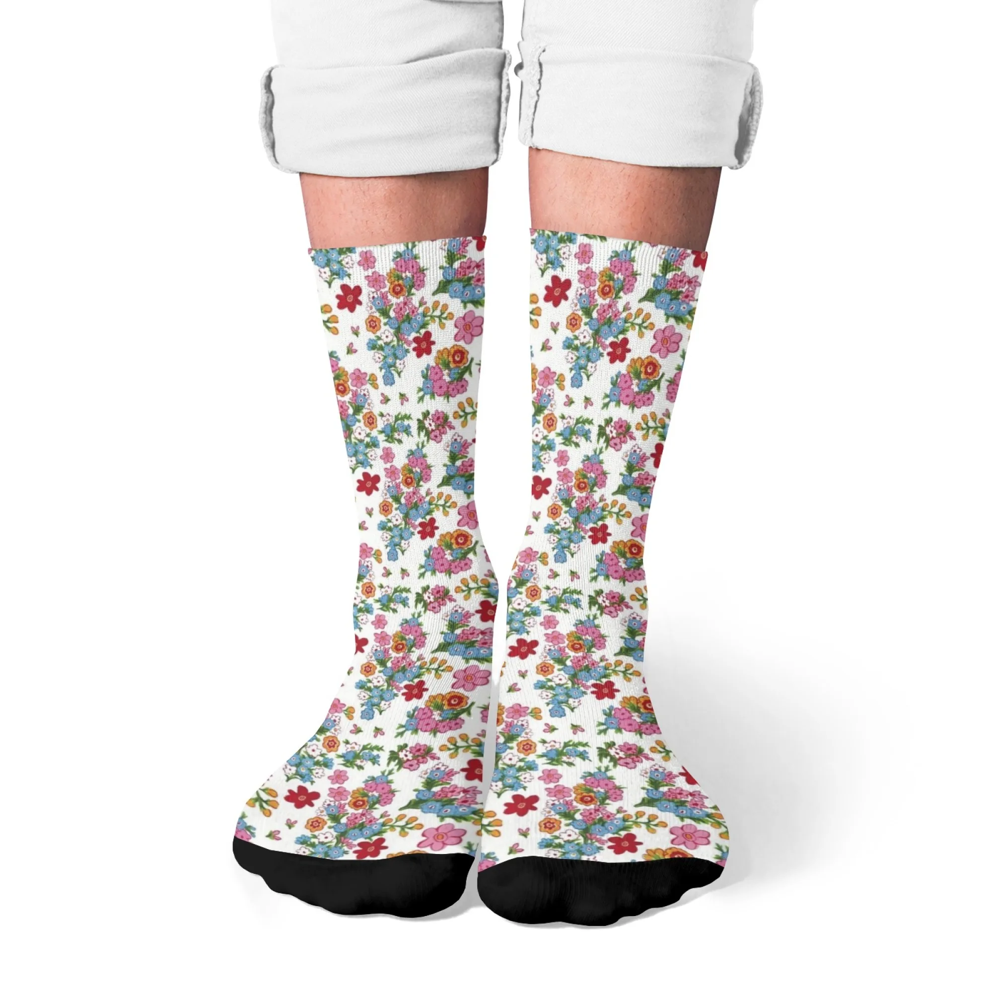 

Spring floral retro full-print crew socks for men and women, comfortable and warm, casual Harajuku style, skateboarding socks