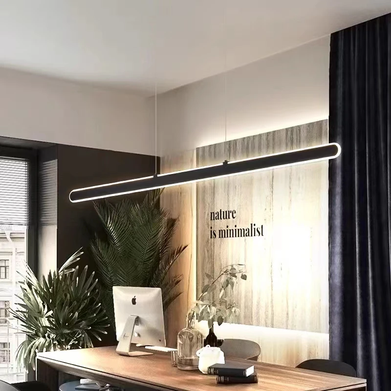 Nordic Led Pendant Light Kitchen Decor Dine Room Hanging Lamp Coffee Dining Tables Lighting Lamp One Word Long Study Chandelier