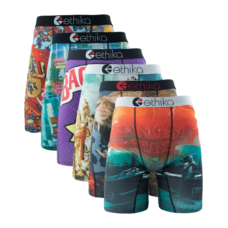 6Pcs ETHIKA Sexy Printed Men Underwear Boxer Shorts Underpants Breathable Man Panty Lingerie Plus Size Men's Boxers Briefs XXXL