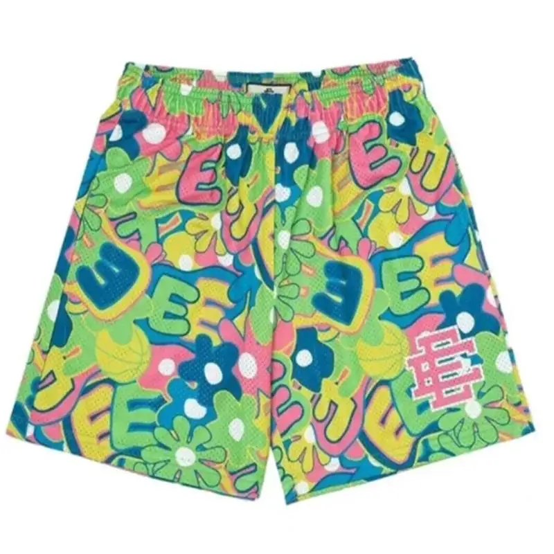 2024 New EE Men\'s Summer Mesh Print New Medium Pants Black Quarter Pants Casual American Basketball Shorts Outside Wear