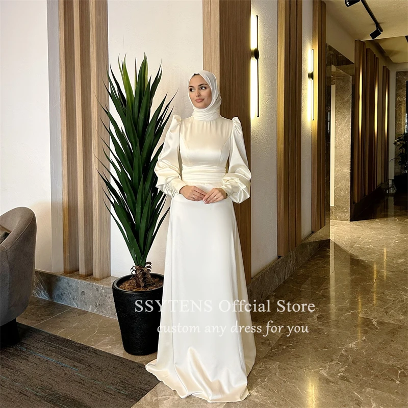 SSYTENS-vestidos de casamento muçulmanos para mulheres, vestidos de noiva para muçulmanos, vestidos de noiva clássicos, mangas compridas, gola alta, ocasião personalizada, Dubai, Arábia Saudita