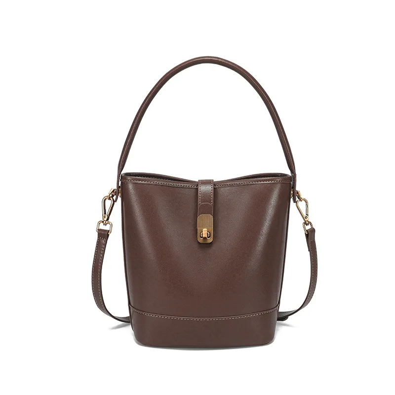 

Women's Genuine Cow Leather Shoulder Bag Ladies Fashion Versatile Designer Luxury Crossbody Bucket Handbag
