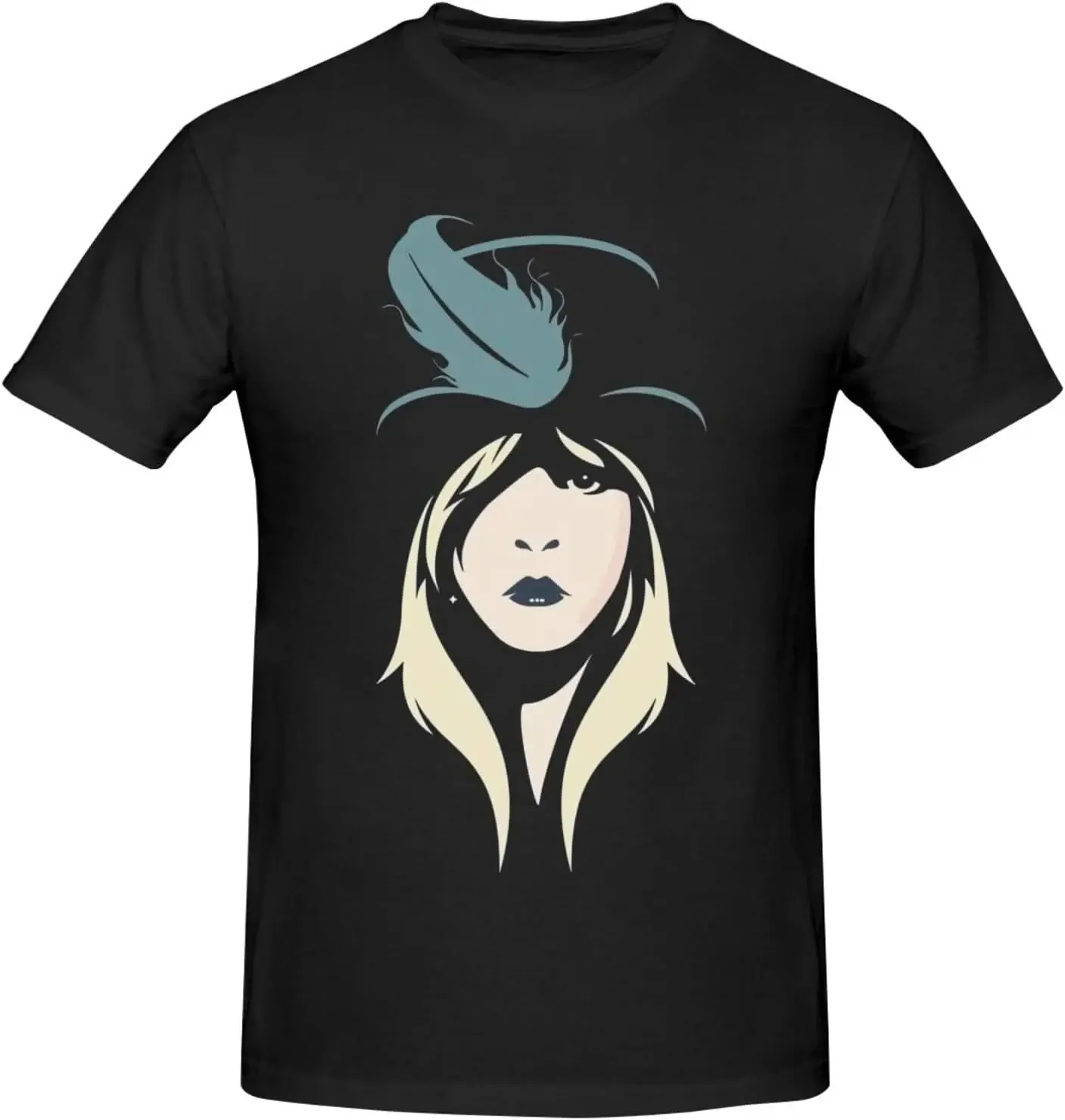 Stevie Music Nicks Men's T-Shirt Graphic Tees Casual Cotton Crew Neck Short Sleeve T Shirts Black 3X-Large