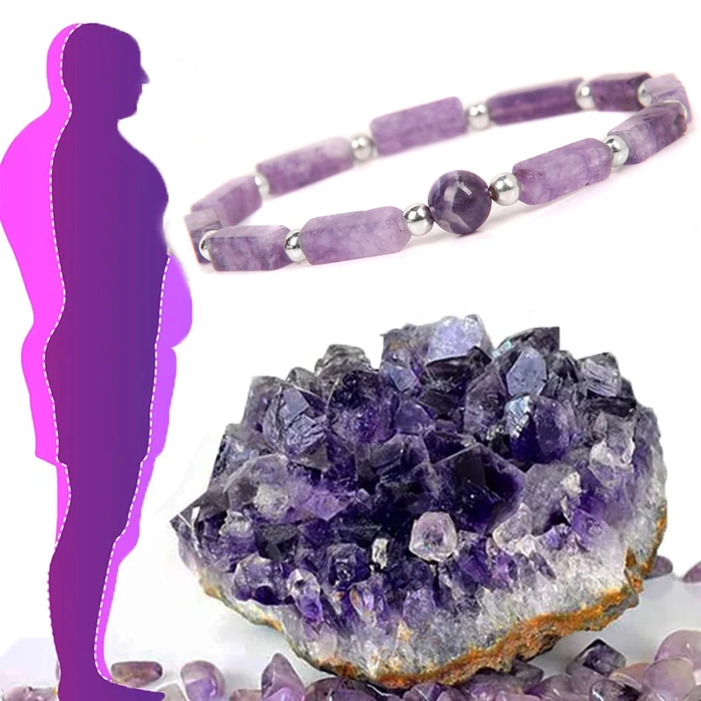 Natural Amethyst Body-purify Slimming Bracelet Stone Energy Yoga Bracelets for Women Weight Loss Bracelet Fatigue Relief Healing