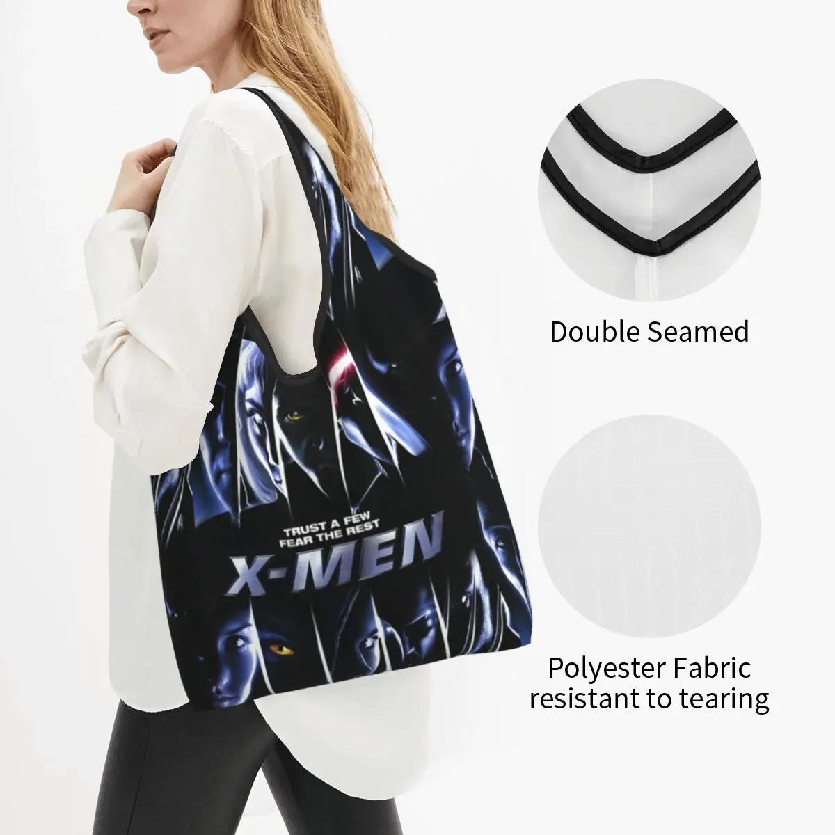 Custom Disney X-Men Marvel Film Groceries Shopping Bags Kawaii Shopper Tote Shoulder Bags Big Capacity Portable Handbag