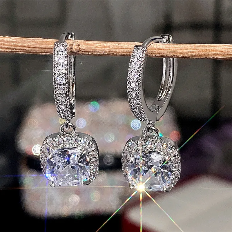 S925 sterling silver stud earrings earrings fashion square diamond zircon women's earrings light luxury commuter ear hooks