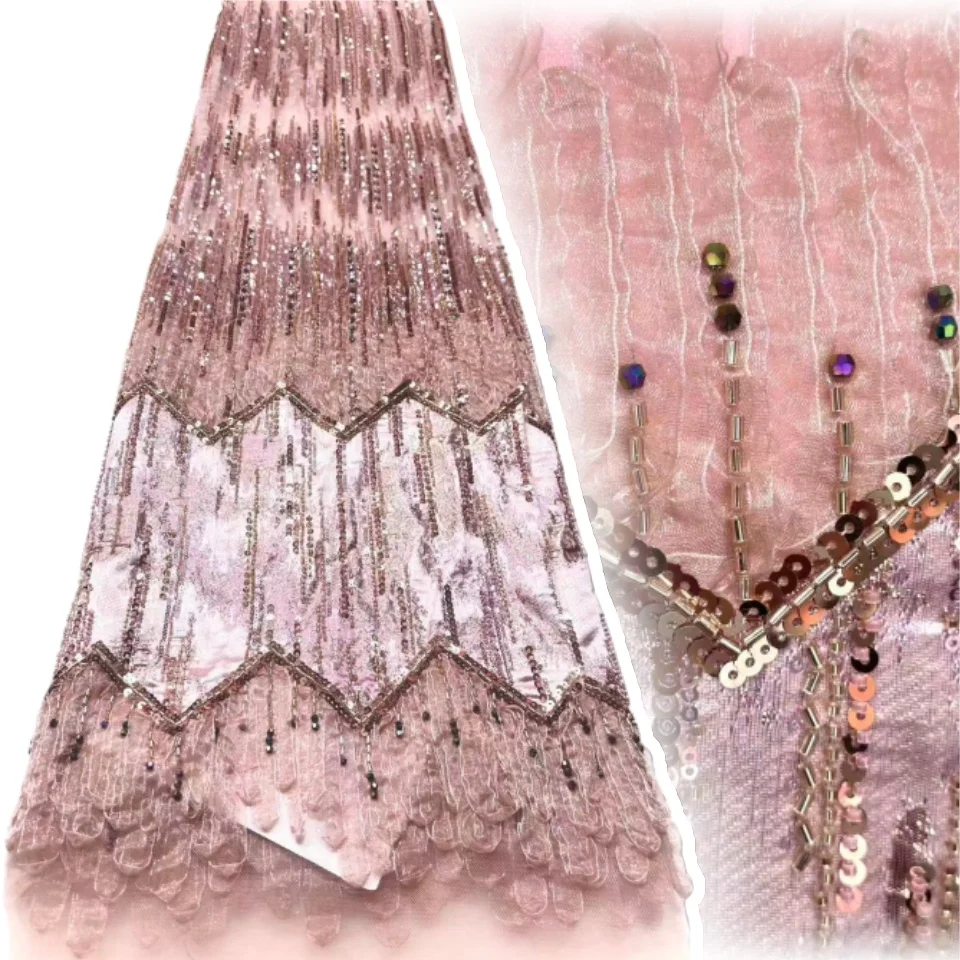

African Beads Lace Fabric 2026 High Quality 3D Embroidery Nigerian Sequins Bridal French Tulle Lace Fabric For Dress Sew SZ1951