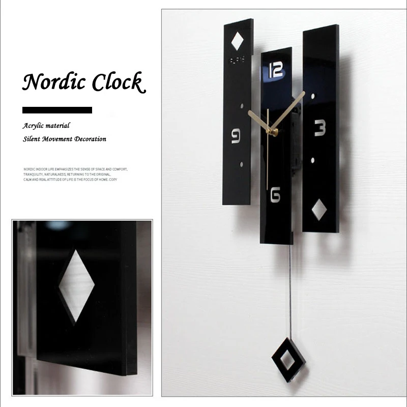 Black Acrylic Creative Swing Wall Clock Living Room Bedroom Silent Home Fashion Clock