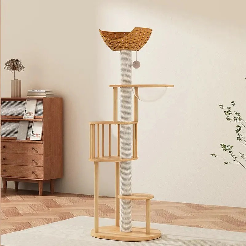 

Каркас для лазания для кошек из цельного дерева, кошачье гнездо, кошачье дерево, когтеточка, плюшевая стойка, космическая капсула, плетеная из ротанга, игрушка из сизаля BB684AM