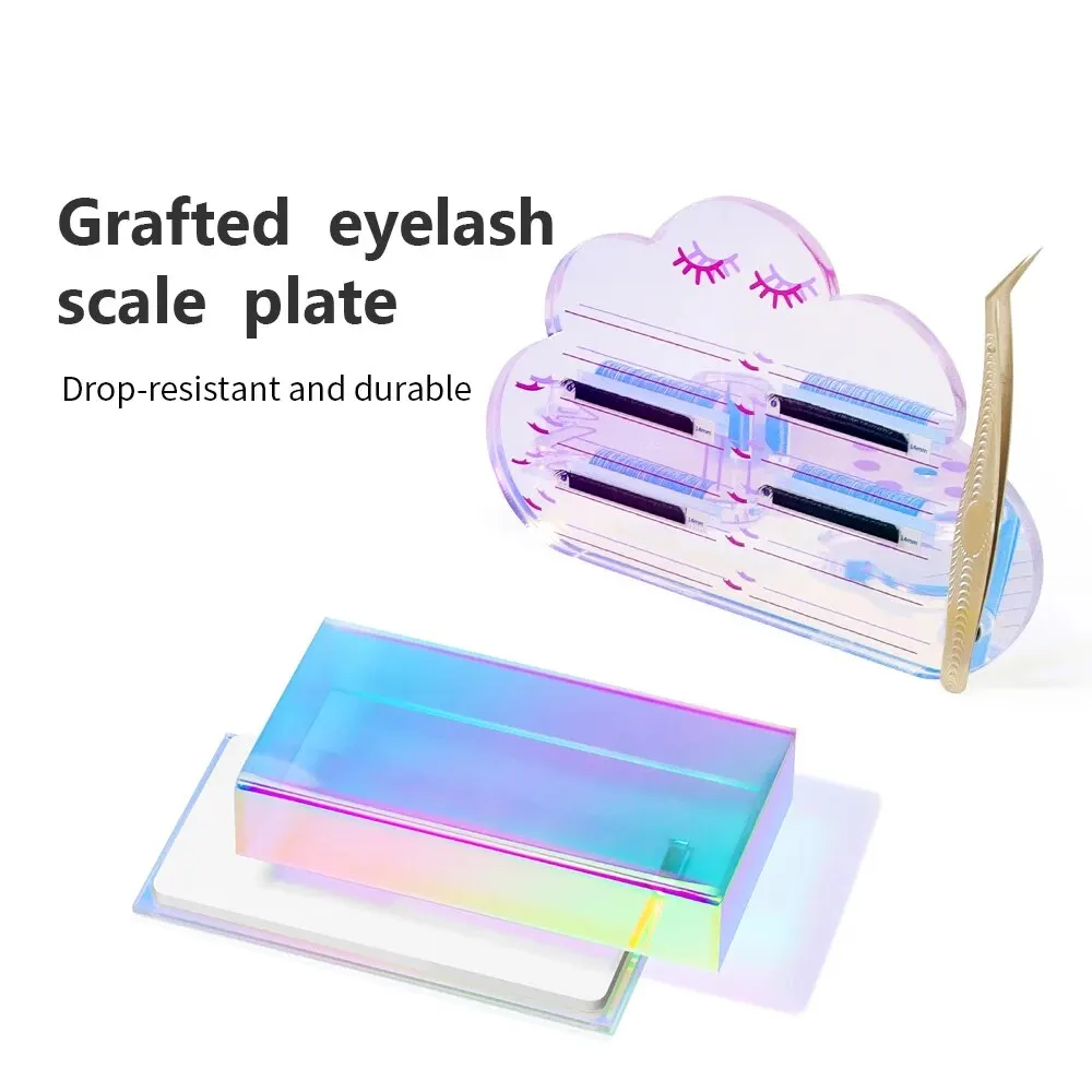 1Pcs Colorful Acrylic False Eyelash Holder Pallet Storage Box Cloud Shape Lash Holder With Scale For Eyelash Extension