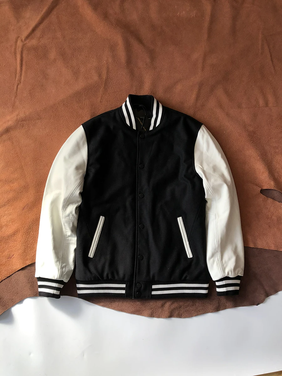 

Premium Unisex Baseball Jacket Short Cotton Lined Genuine Leather Casual Motorcycle Jacket Men's Stand Collar Warmth Assurance