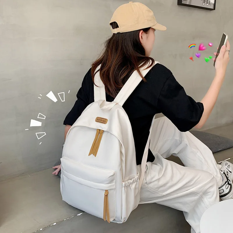 New Backpack Women's Solid Color 5 Color Junior High School Senior High School Student Schoolbag Simple Large Capaci School Bags