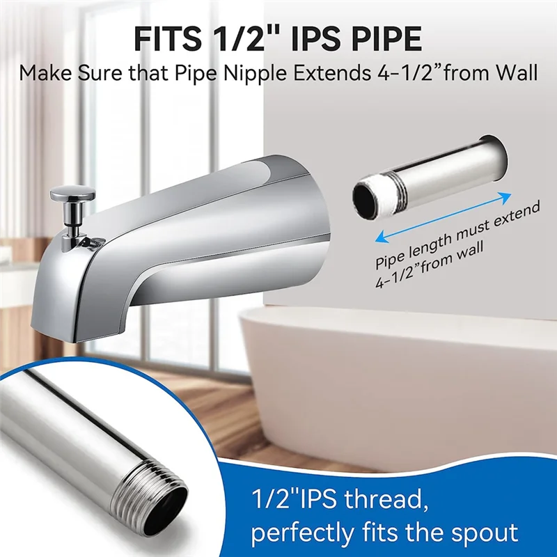 Bathroom Tub Spout,5 1/4 Inches Reach Wall Front Mount with Shower Diverter 1/2In IPS Inside Thread Bathtub Faucet Spout