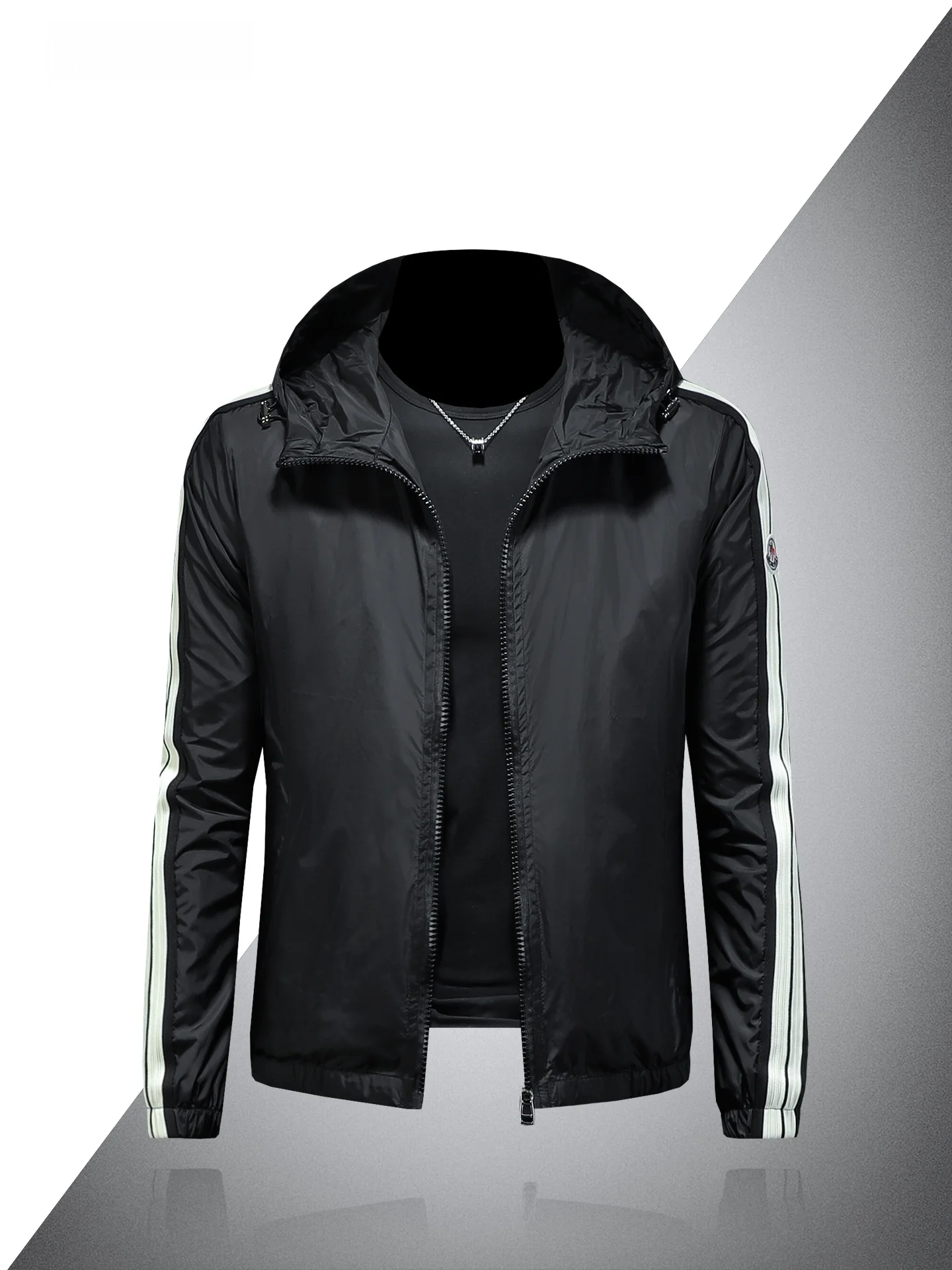 

ZhanChao Brand Slim Fit Striped Color Blo Hoodie Jaet Men's Spring Autumn Thin Outerwear Sli Casual Top