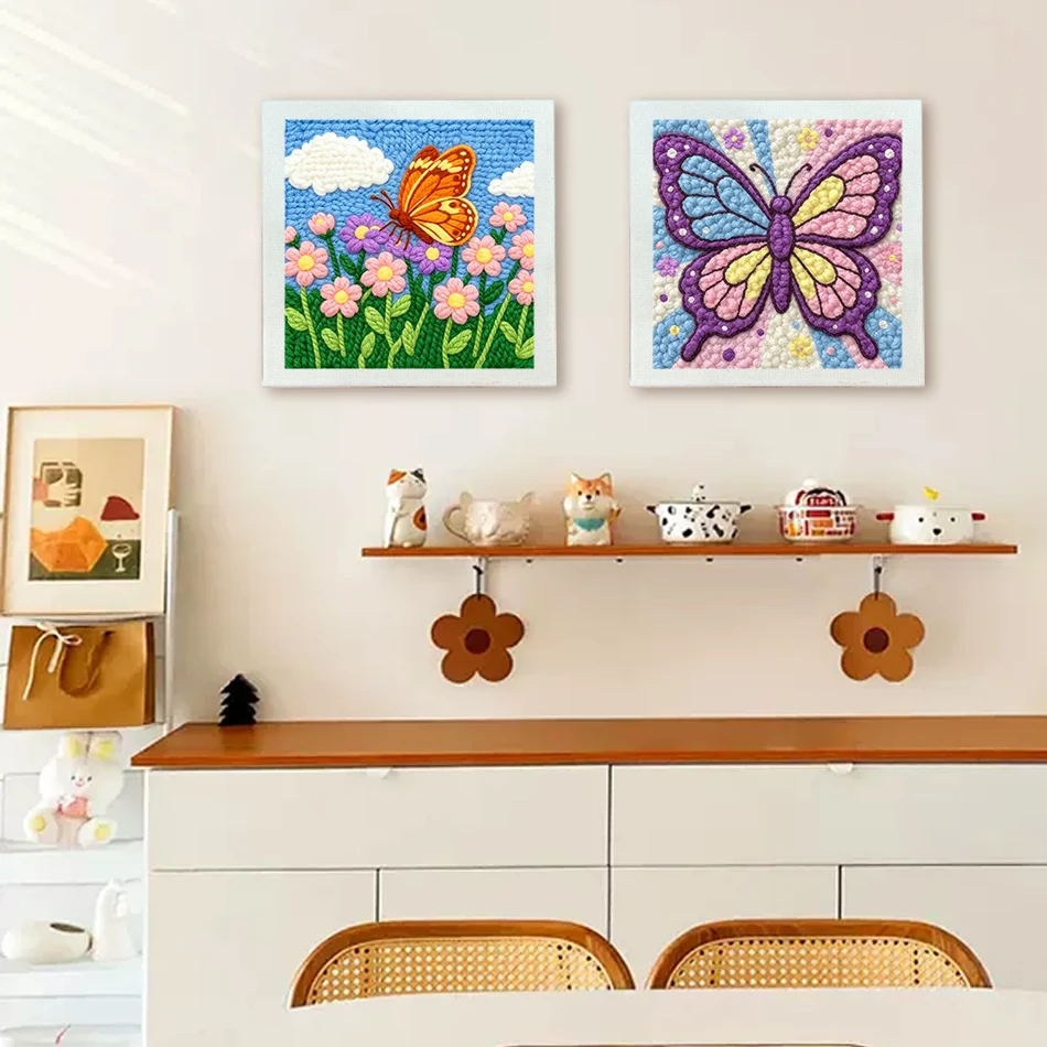 GATYZTORY Punch Needle Embroidery Color Butterfly Embroidered Pattern Tufting Crafts Supplies Adults Wall Decoration Sewing Gift