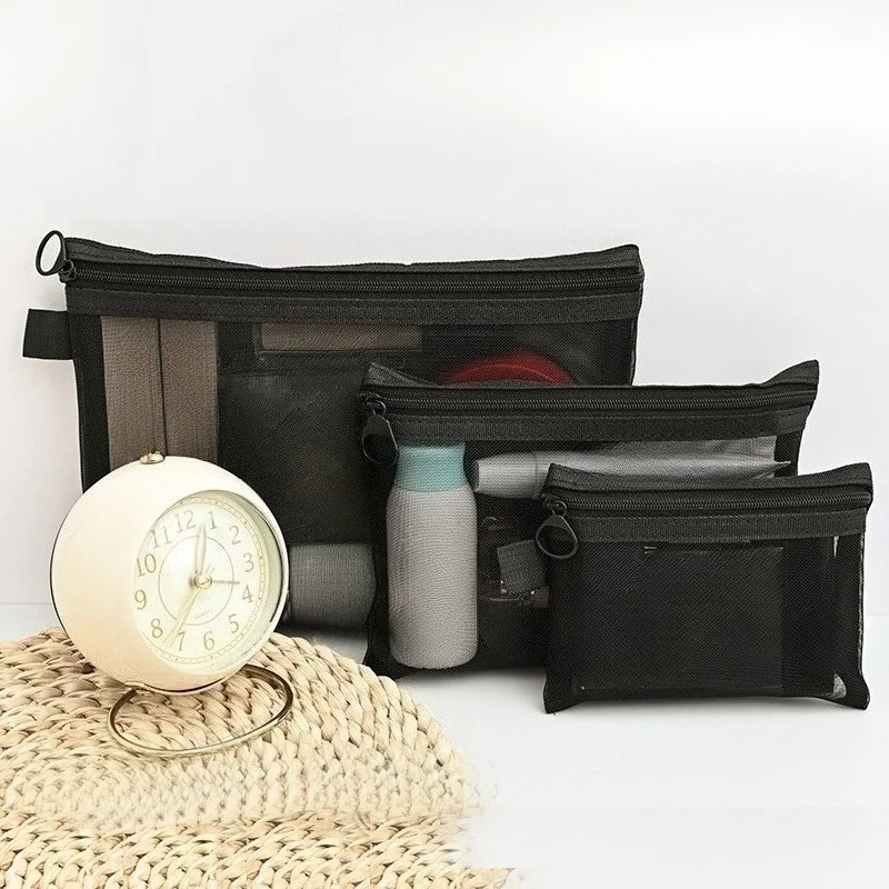 1pcs Mesh Clear Cosmetic Bags Small Large Black Makeup Bag Portable Travel Toiletry Organizer Case Lipstick Storage Pouch