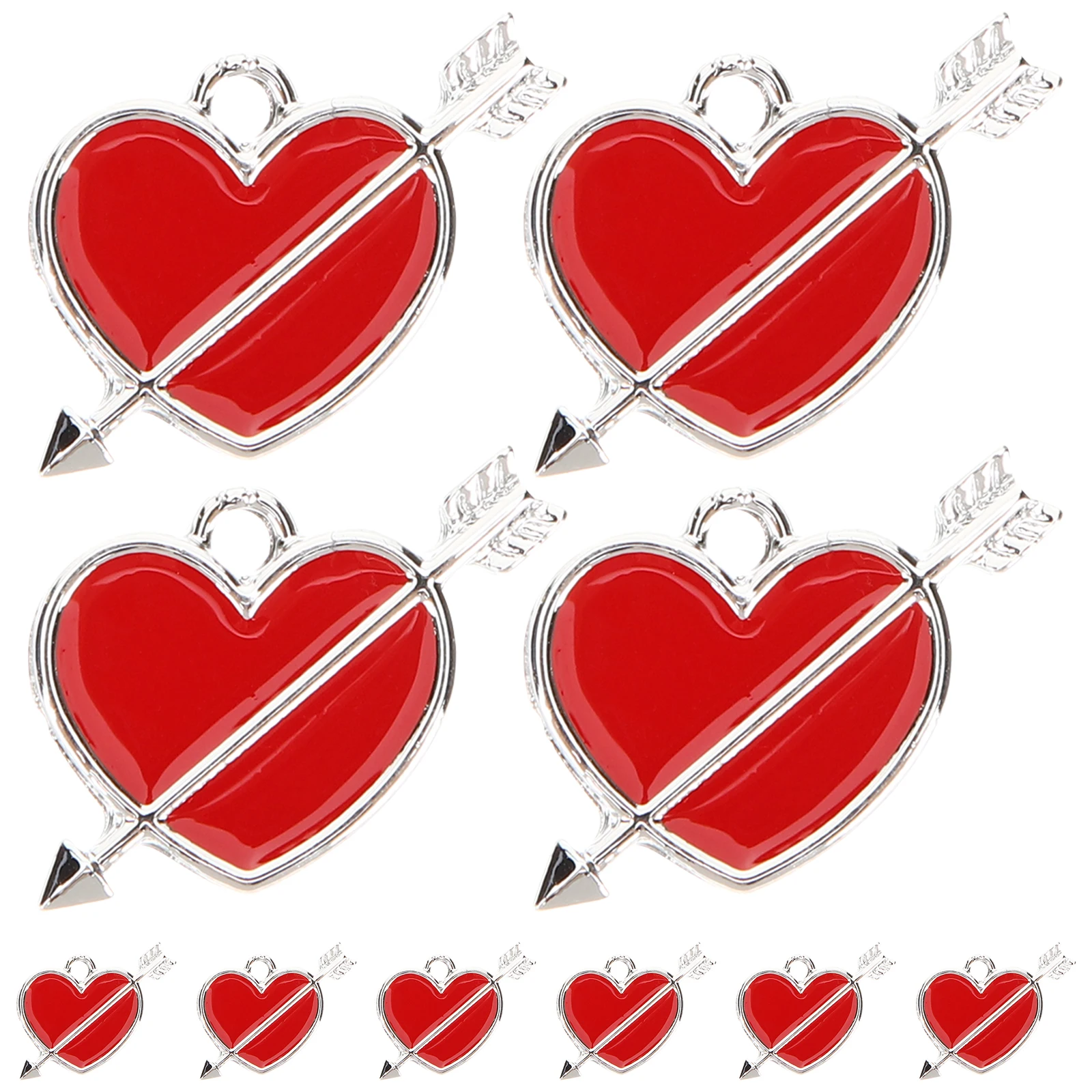 

10pcs Heart Charm Cupid Pendant Jewelry Necklace Bracelet Arrow Silver Plastic DIY Keychain Anklet Decoration Gift for Love