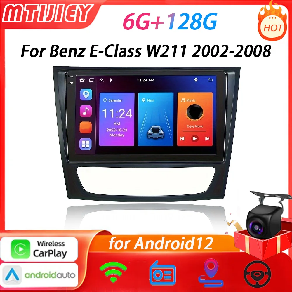 

MTIJIEY 6+128G Wireless CarPlay Android Auto Radio For Mercedes Benz E class W211 E300 2002-2008 Car Multimedia GPS 2din