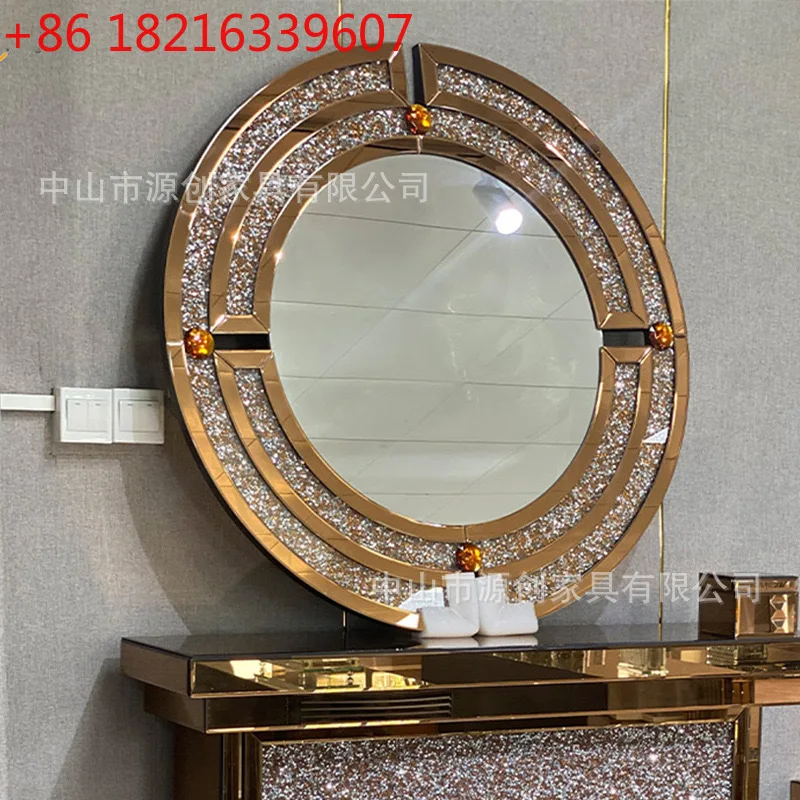 YAO Mirror Rhinesone Round Hanging Mirror Glass Dressing Makeup Wall-mounted Bathroom Wall Mirror Creative Ornament