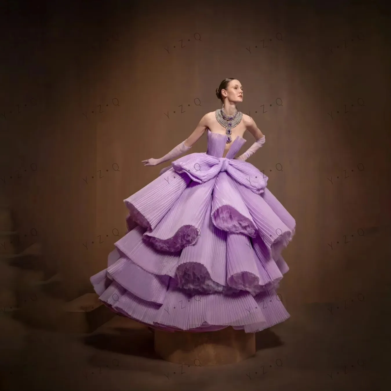 Puffy Long Party Dresses Elegance Lavender Maxi Dress Full Length Ruffled Pleat Designs Layered Prom Gown Tulle Off Shoulder