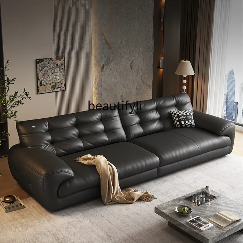 

Leather sofa living room modern light luxury small apartment first layer cowhide sofa