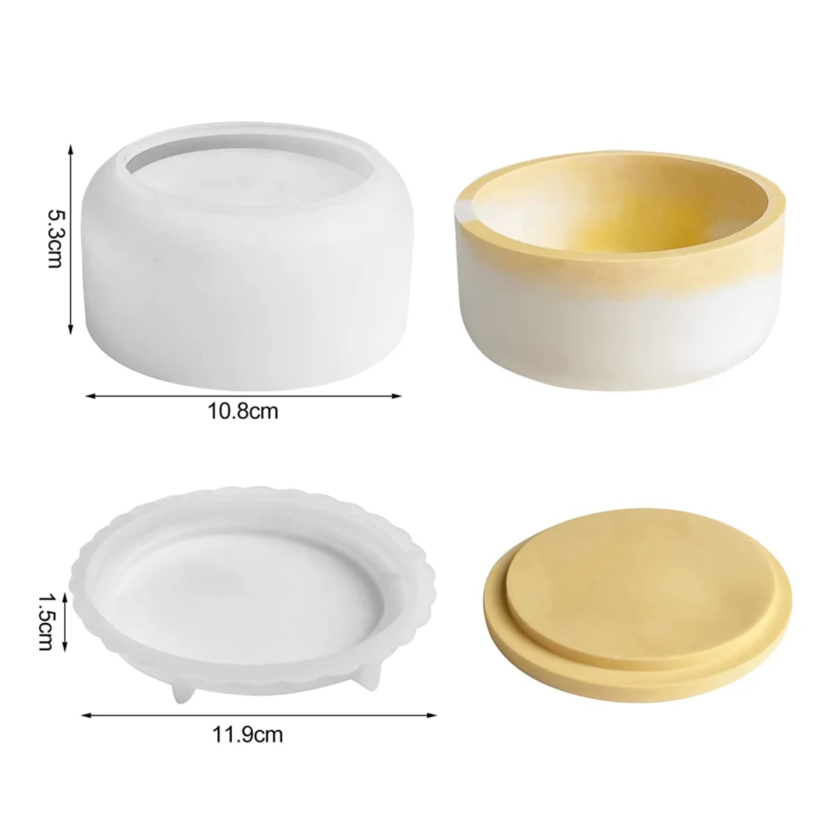 AT13 Silicone Mold with Lid Cylindrical Candle Holder, 3D Candle Silicone Mold DIY Cement Candle Holder Shape-A