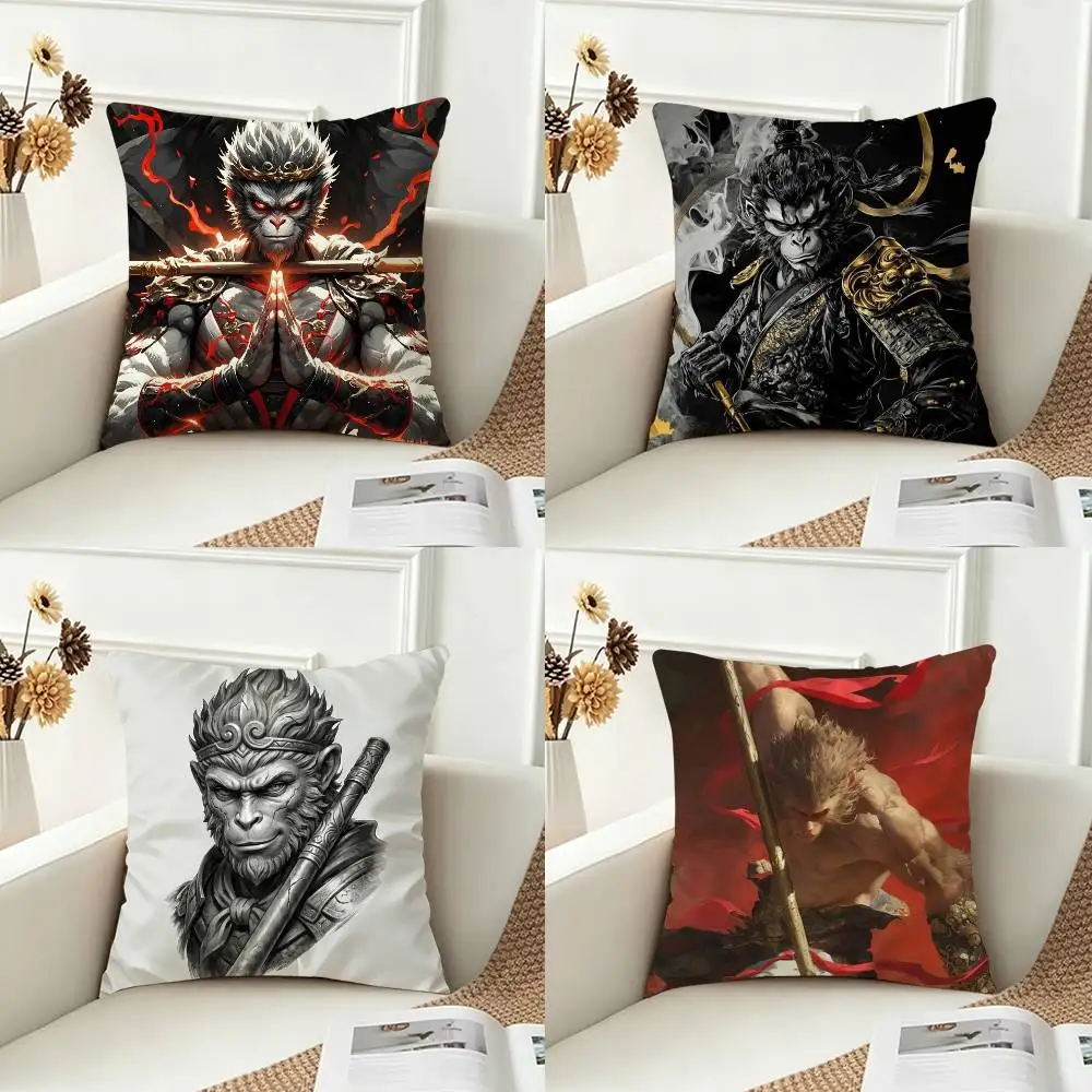 B-Black myth wu kong Double-sided Printed Square Decorative Cushion Cover for Sofa Living Room Home Decor
