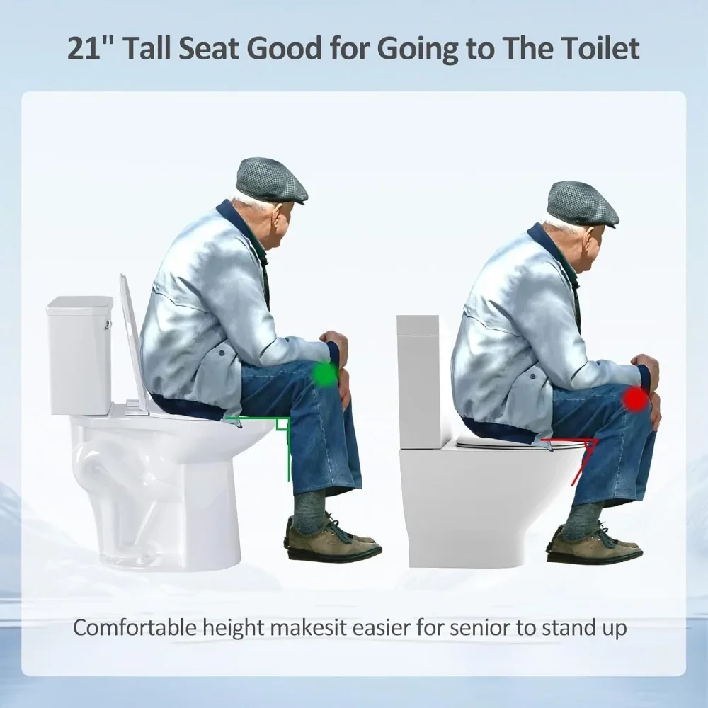21 Inch High Toilet Elongated With Comfort Chair Seat, 1.28 Gpf Powerful Single Flush Extra Tall Toilet, 12 Inch, Customized