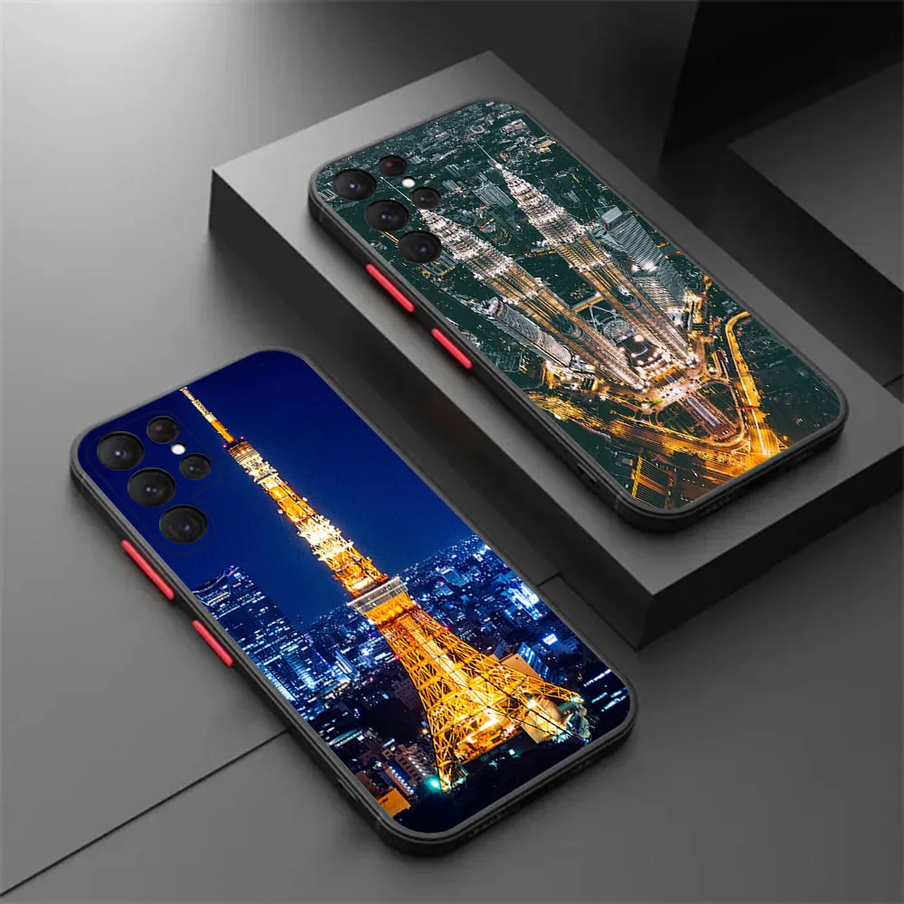 Phone Case For Samsung S21 Plus S24 S23 S22 S20 Ultra A53 A54 A71 A72 A73 A34 A51 Night Turkey Dubai City Translucent Back Cover