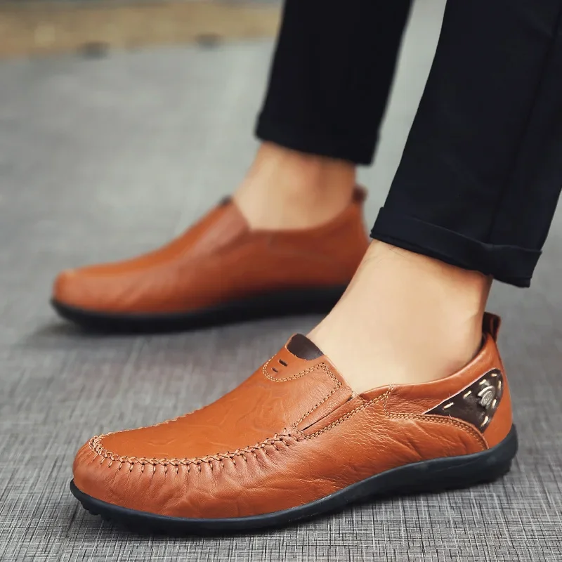 Mocassins en cuir décontractés pour hommes, chaussures simples, chaussures d'affaires d'été, grande taille