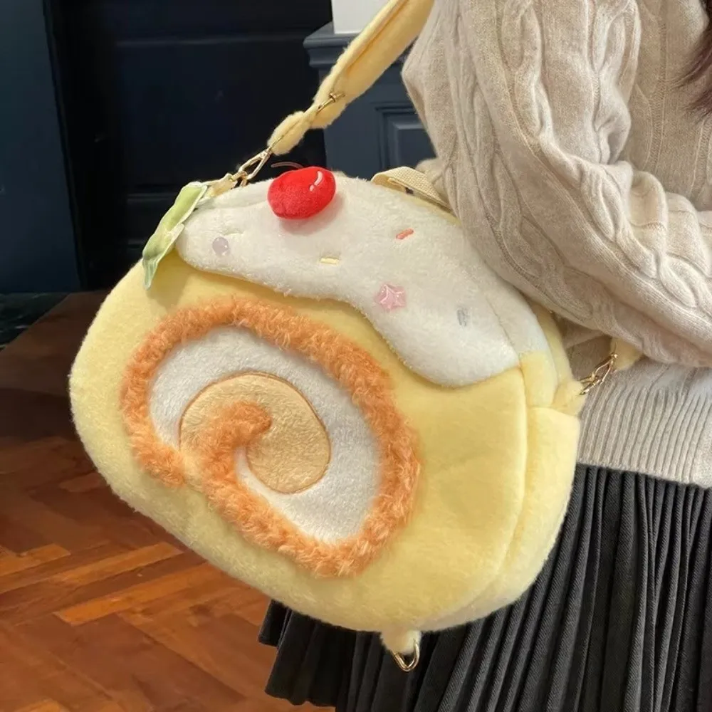 Cute Large Capacity Backpack Fluffy Soft Kawaii Dessert Design Bag Casual Lolita Style Swiss Roll Bag For Girls Gift