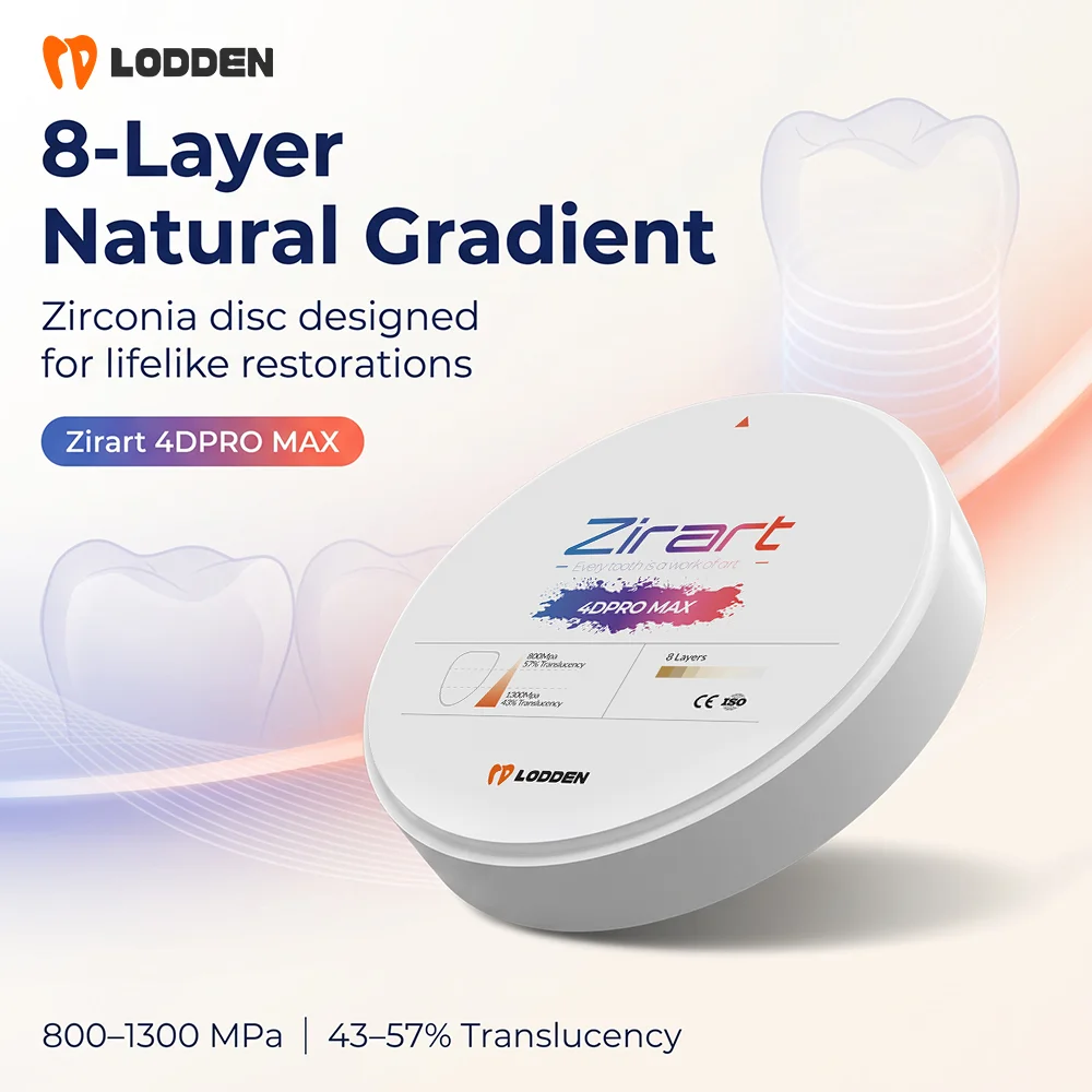 Lodden 4D Pro Max Dental Zirconia Block 8 Layers Vita 16 Colors  For 98mm CAD CAM Open System High Strength Dental Lab Material