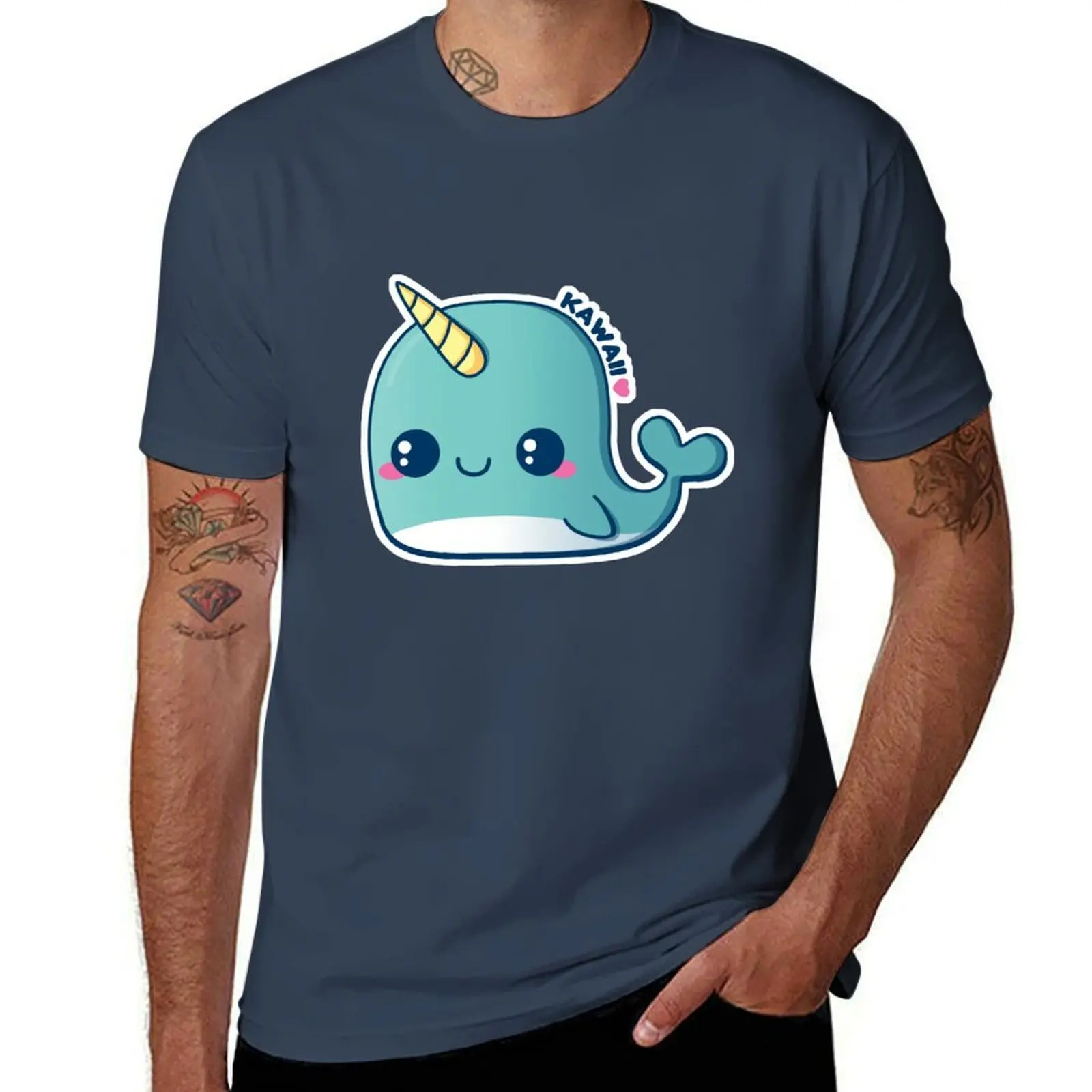 

Kawaii Blue Narwhal T-Shirt t shirts for man cotton soft t shirt men 100% cotton luxury brand T-Shirt